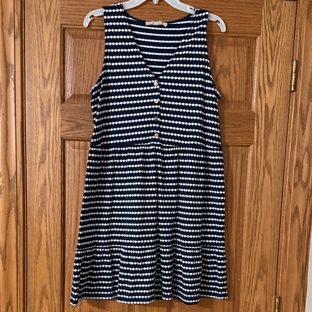 LOFT Navy and White Patterned Dress